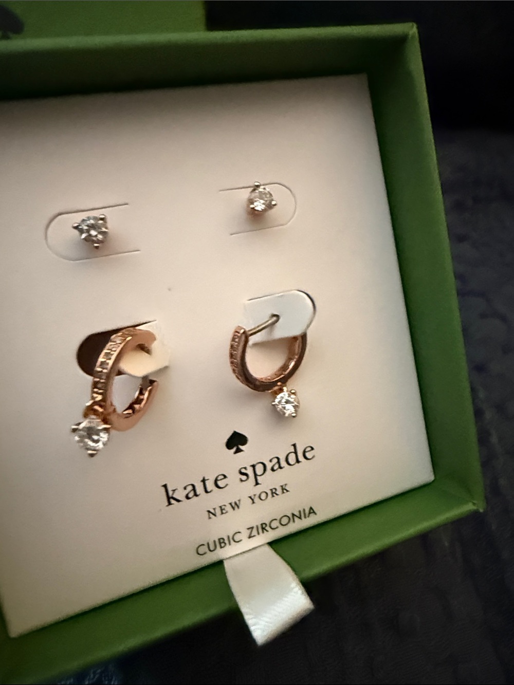 kate spade rose gold hoop and cz stud set